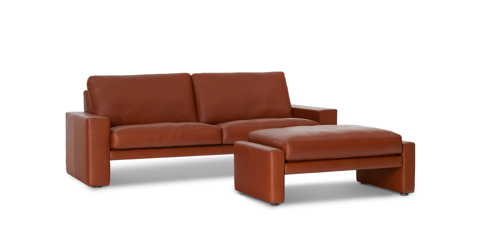 Oblique view of CL100 in brown leather with matching stool.