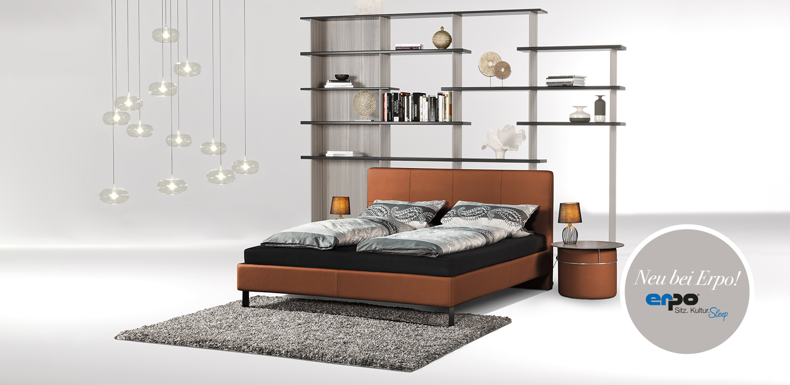 SL100 luxury bed with brown leather