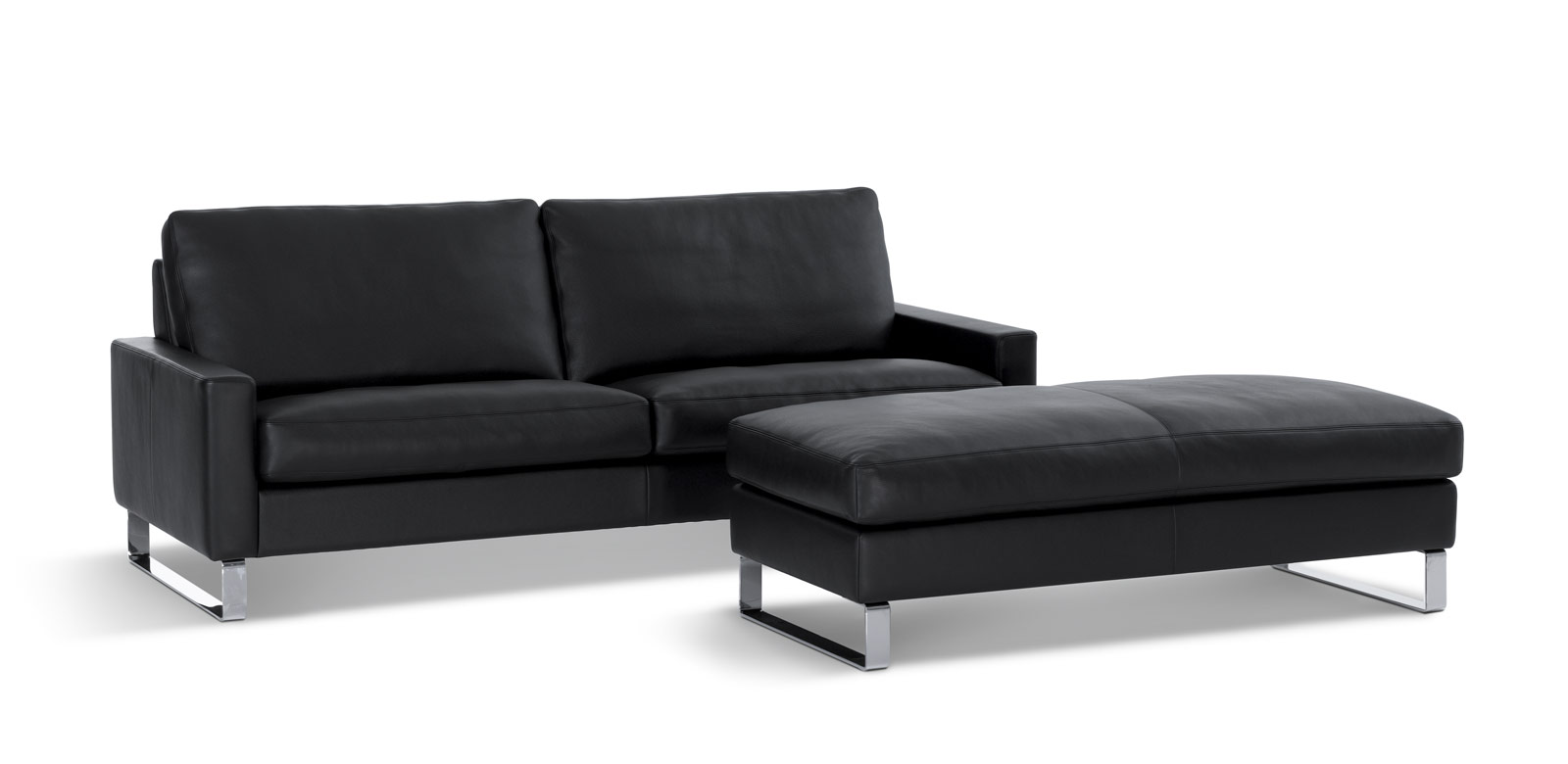 Black leather couch CL500 on runners with matching elongated stool