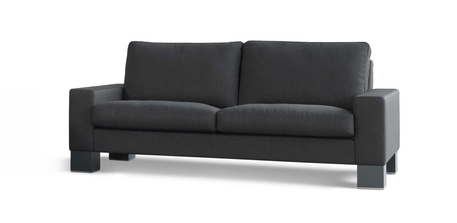 Black leather couch CL500 on block-like legs