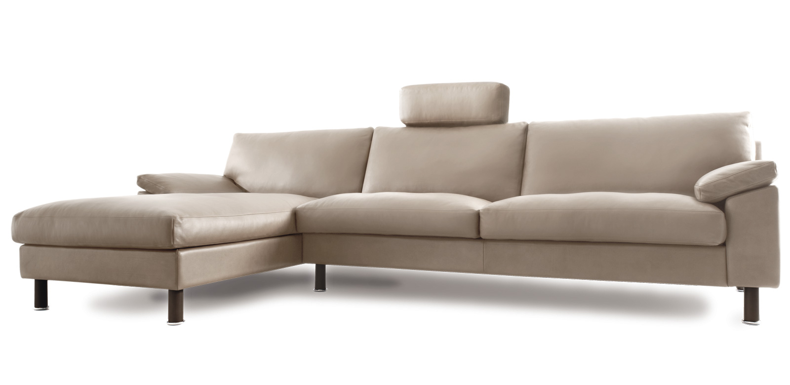 CL650 Longchair Sofa in beige-wit leer met centrale hoofdsteun
