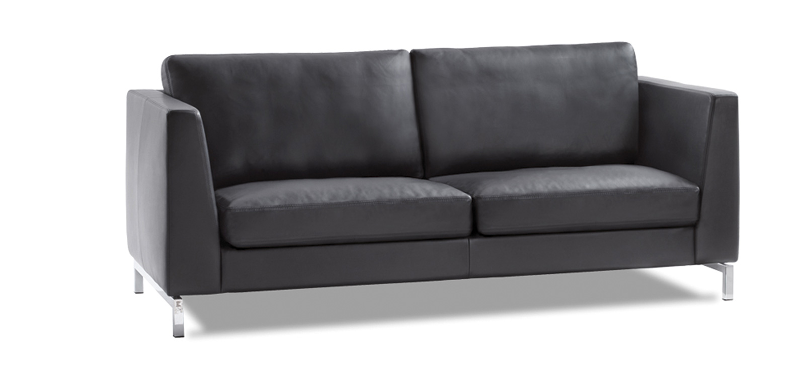 CL850 Sofa aus schwarzem Leder mit Chromfüßen