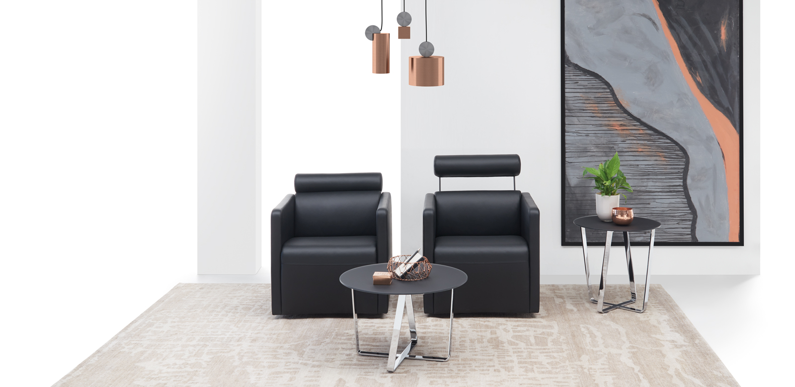 CL333 Cubic Armchair with Adjustable Headrests and Round Coffee Table